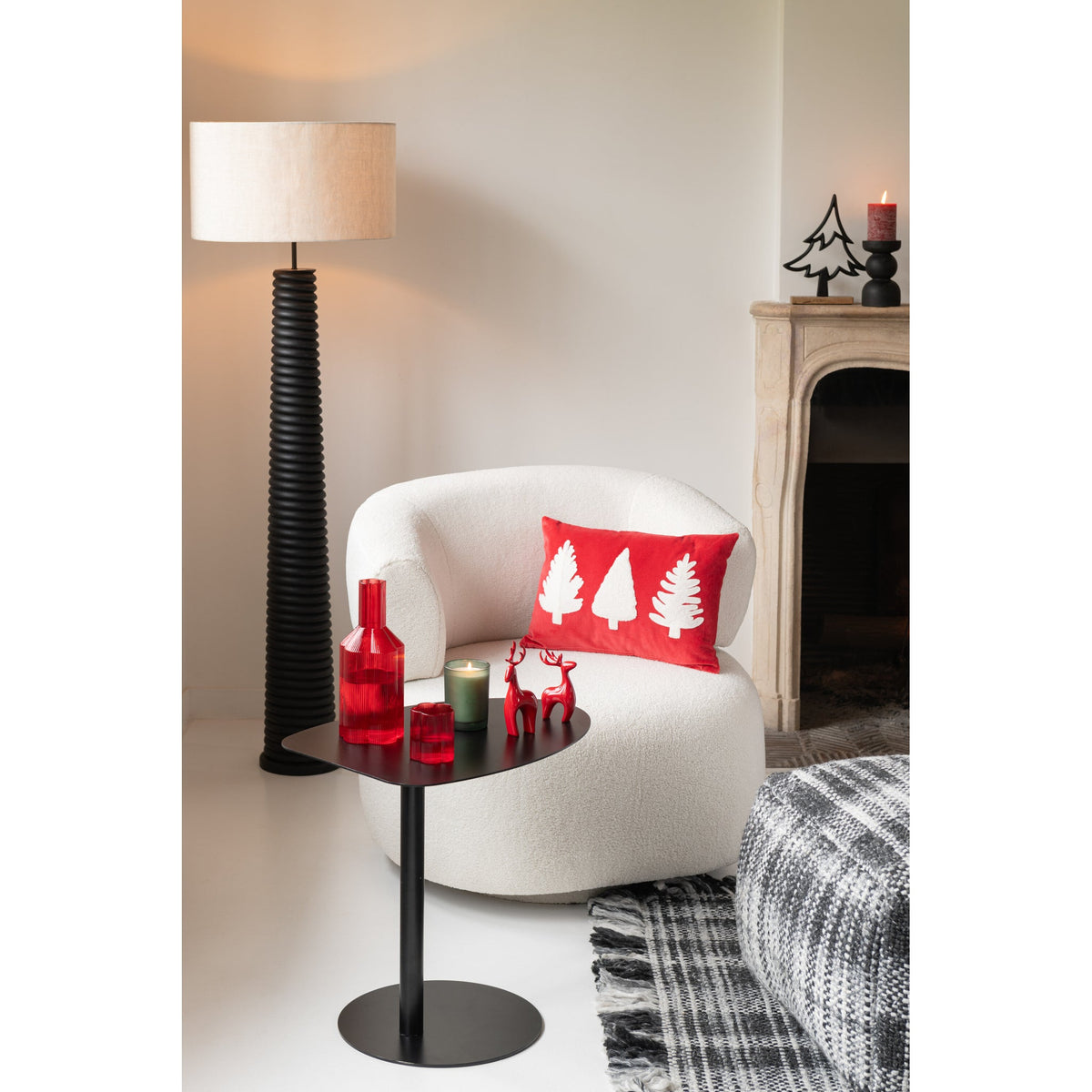 Lámpara de pie con rosca Ailanthus Madera Negro/Gris H160cm J-Line