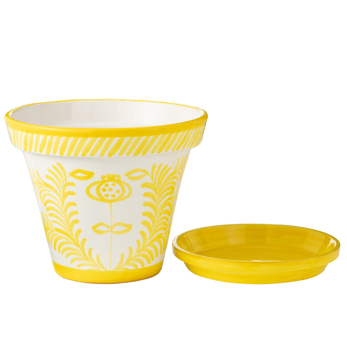 Maceta XL Granada Rayas Amarillo/Blanco Cerámica J-Line