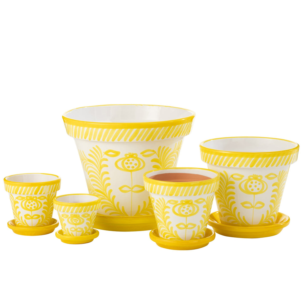 Maceta XL Granada Rayas Amarillo/Blanco Cerámica J-Line