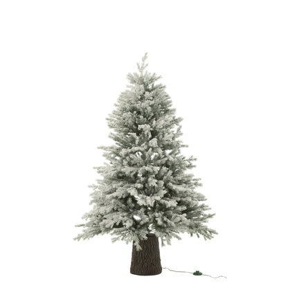 Árbol de Navidad 600 Led Base de Madera Nevado Artificial Verde Oscuro J-Line