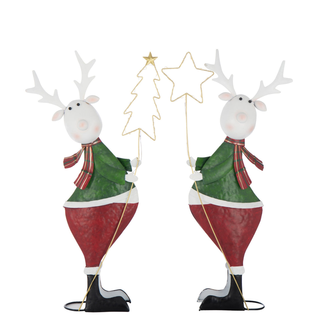 Juego grande de 2 estrellas de LED de reno + árbol de metal multicolor, H 52 cm, J-Line