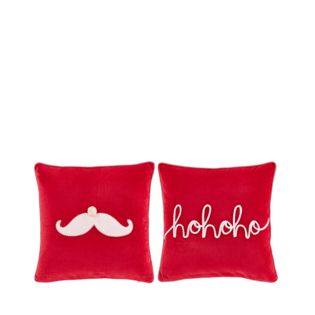 Cojines navideños Hohoho + Bigote de Papá Noel, set de 2 de J-Line
