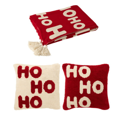 Set de Navidad Manta y Cojines Navideños HoHoHo Rojo/Blanco J-Line