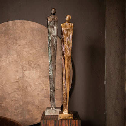 Escultura Symon de aluminio marrón y dorado, pequeña, PTMD