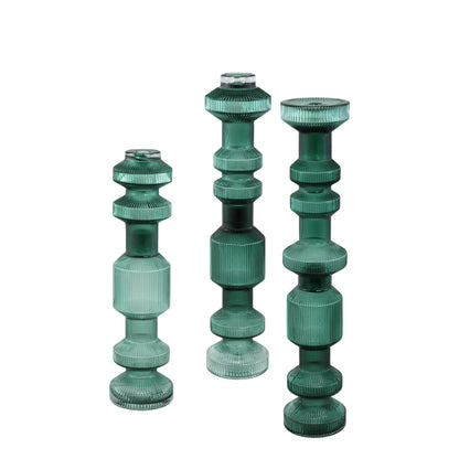 Galinda Candelabro de vidrio acanalado verde oscuro PTMD Set de 3