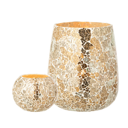 Portavelas de cristal craquelado dorado, set de 2 J-Line