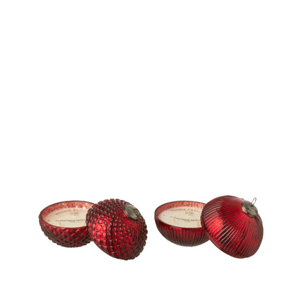 Vela aromática Bola de Navidad de Vidrio Rojo Navidad Pequeña Set de 2 J-Line