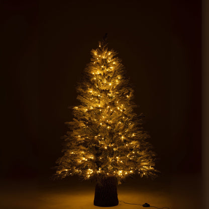 Árbol de Navidad 600 Led Base de Madera Nevado Artificial Verde Oscuro J-Line