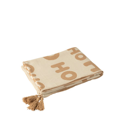 Pack navideño de plaid y cojines navideños HoHoHo beige/blanco J-Line