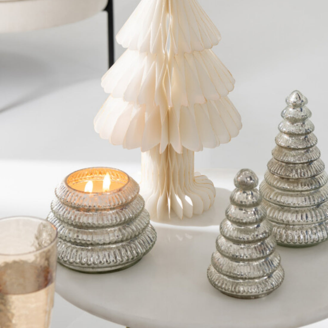 Vela aromática Árbol de Navidad Vidrio Plata J-Line Set de 2
