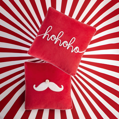 Cojines navideños Hohoho + Bigote de Papá Noel, set de 2 de J-Line