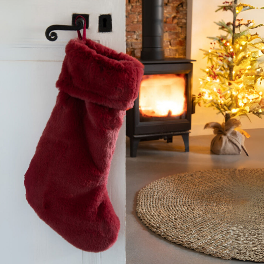 Colgador de calcetín navideño rojo burdeos J-Line