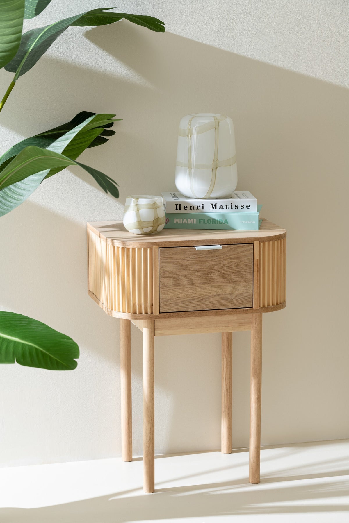 Mesita de noche redonda MDF/madera de pino natural J-Line