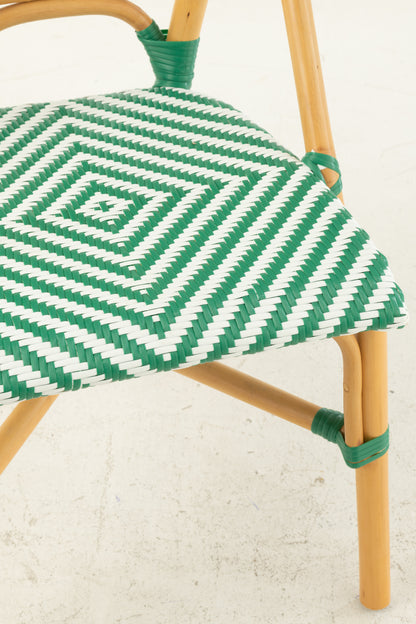 Silla de ratán verde oscuro/blanco J-Line