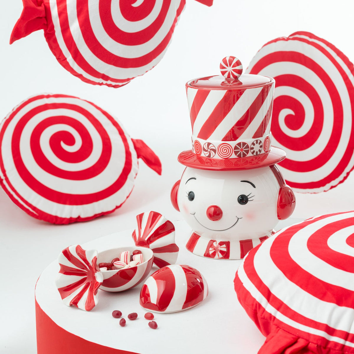Stock de muñeco de nieve decorativo + sombrero Dolomit rojo navideño/blanco J-Line