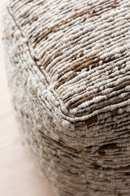 Puf de lana tejida crudo/marrón 45x45x45cm J-Line
