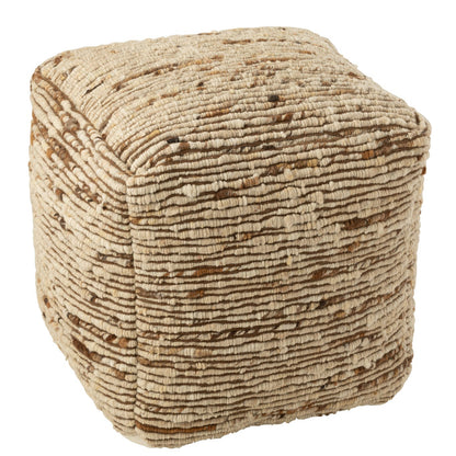 Puf de lana tejida crudo/marrón 45x45x45cm J-Line