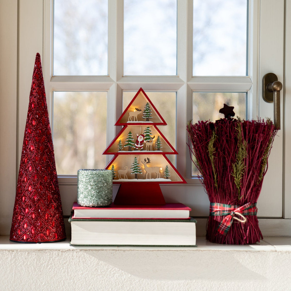 Set de 3 conos de hierro/canicas rojo navideño J-Line