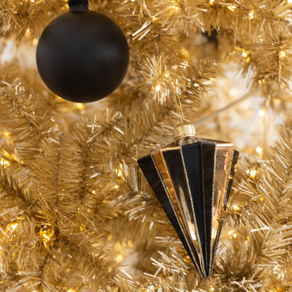 Caja de 4 bolas de Navidad de cristal rayado con diamantes, color dorado/negro