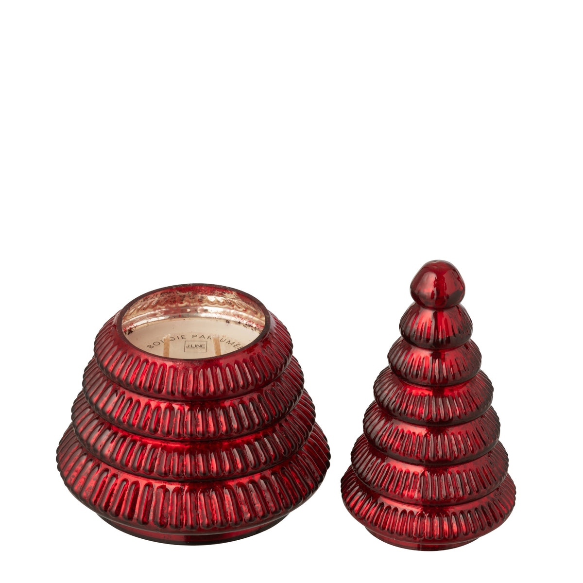Vela aromática Árbol de vidrio acanalado Rojo navideño Grande J-Line
