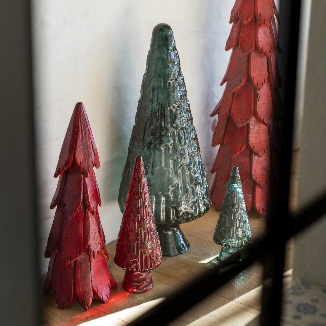 Adorno para árbol de Navidad de vidrio verde grande J-Line