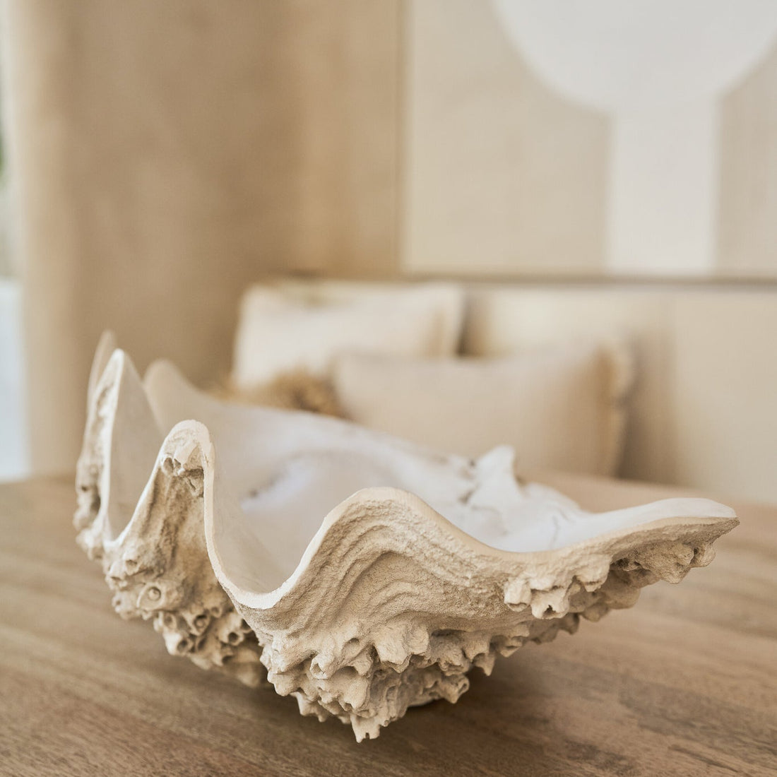 Plato decorativo con concha de mar de resina, blanco roto, grande, J-Line