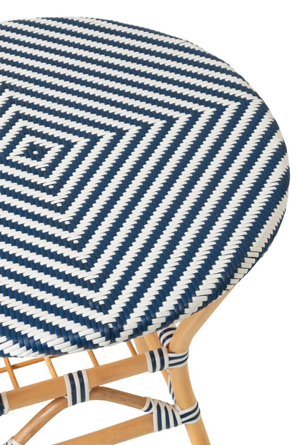 Mesa de comedor de exterior Geo redonda de ratán azul/blanco J-Line