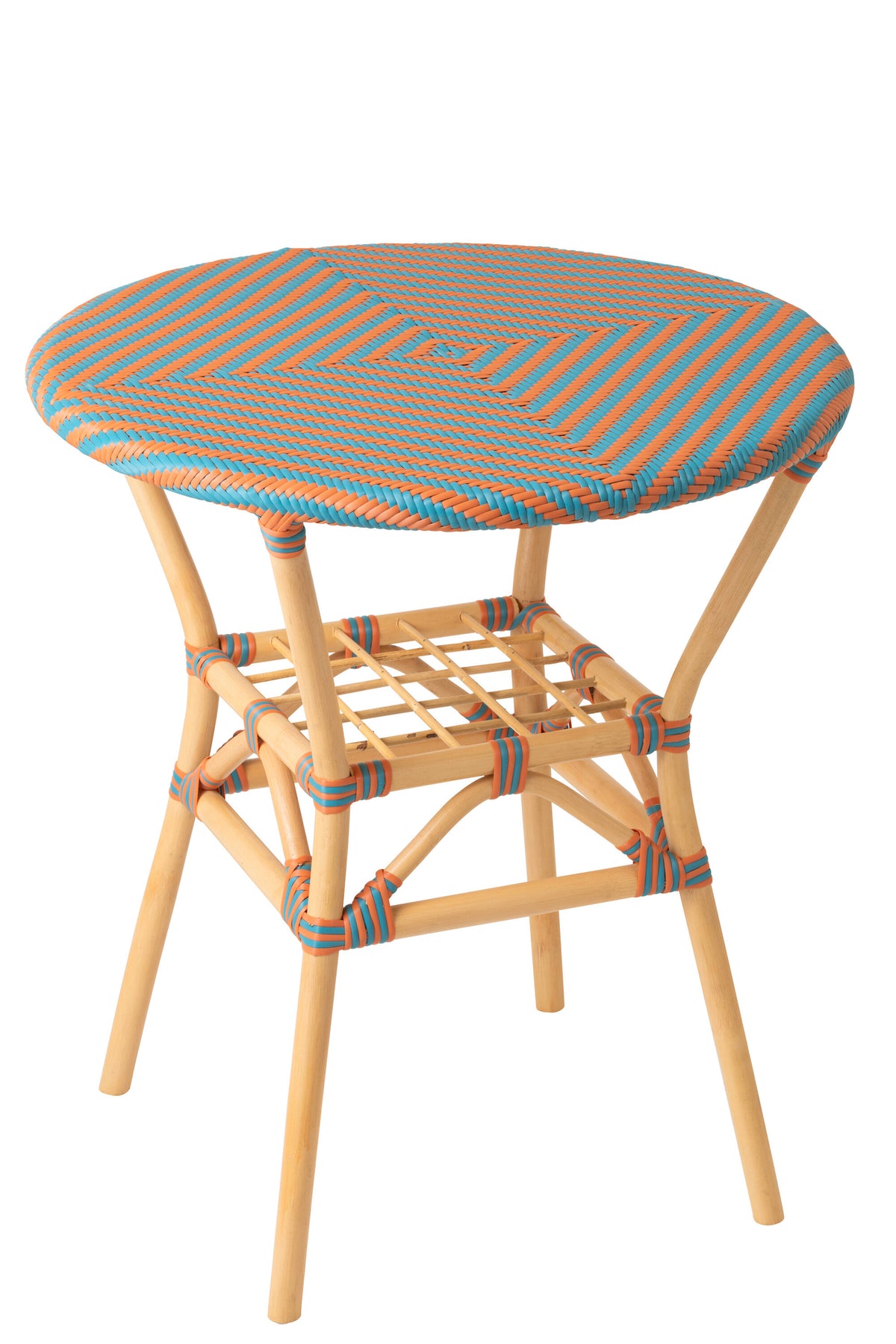 Mesa de comedor de exterior Geo redonda de ratán naranja/turquesa J-Line