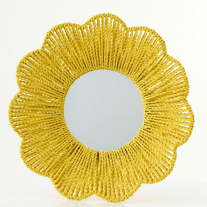 Espejo de pared de rafia amarilla J-Line