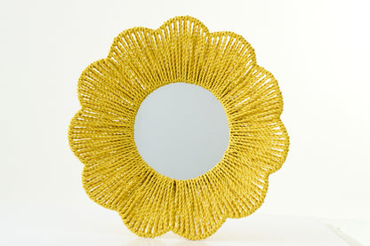 Espejo de pared de rafia amarilla J-Line