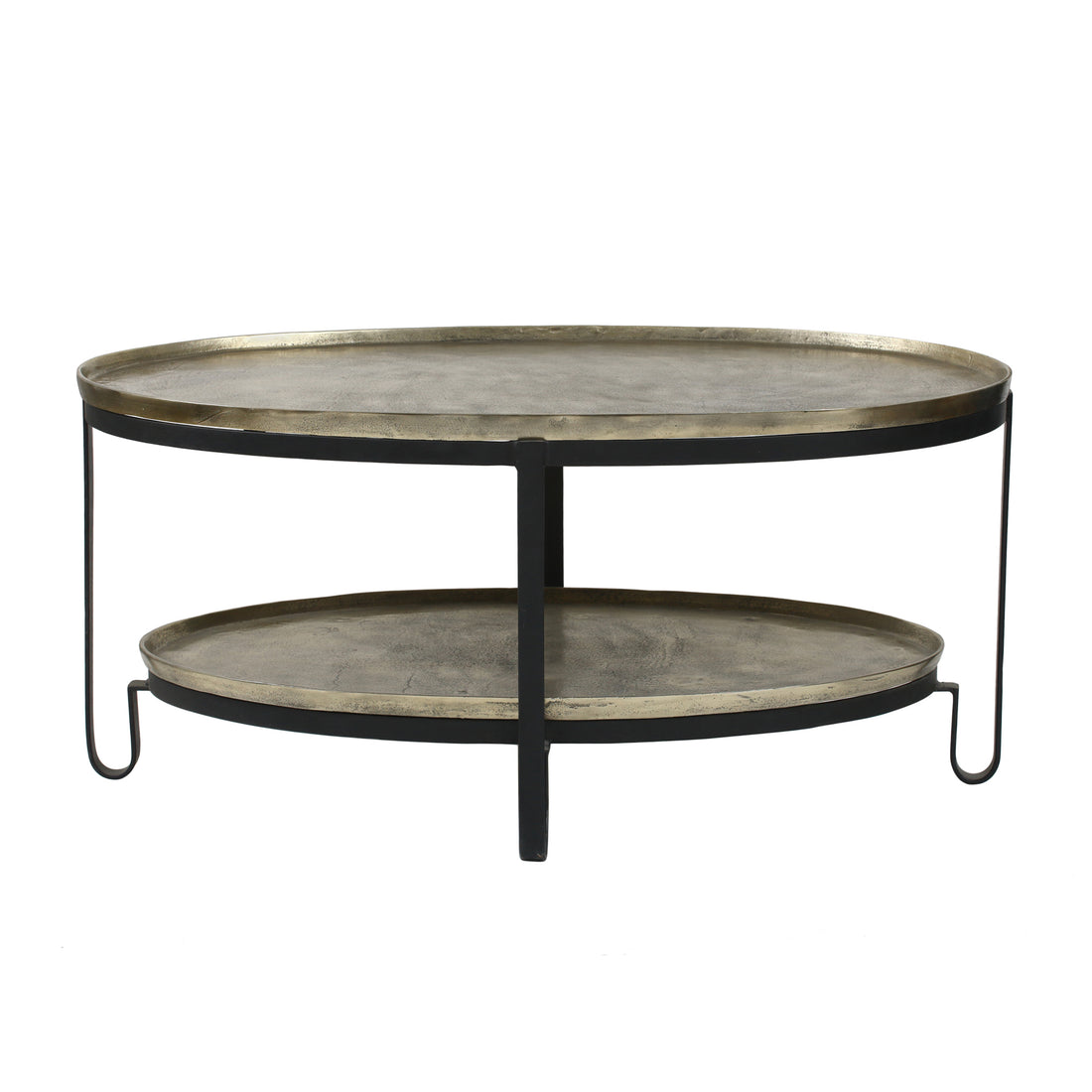Mesa de café de aluminio Kae Gold de 2 niveles con estructura negra PTMD