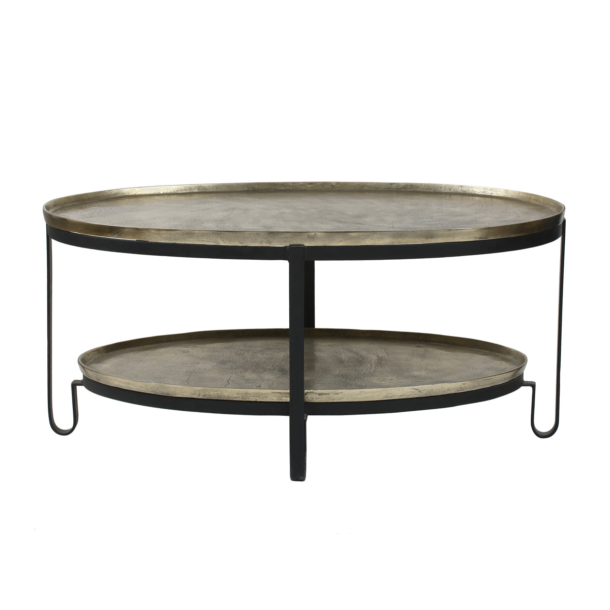 Mesa de café de aluminio Kae Gold de 2 niveles con estructura negra PTMD