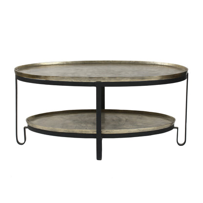 Mesa de café de aluminio Kae Gold de 2 niveles con estructura negra PTMD