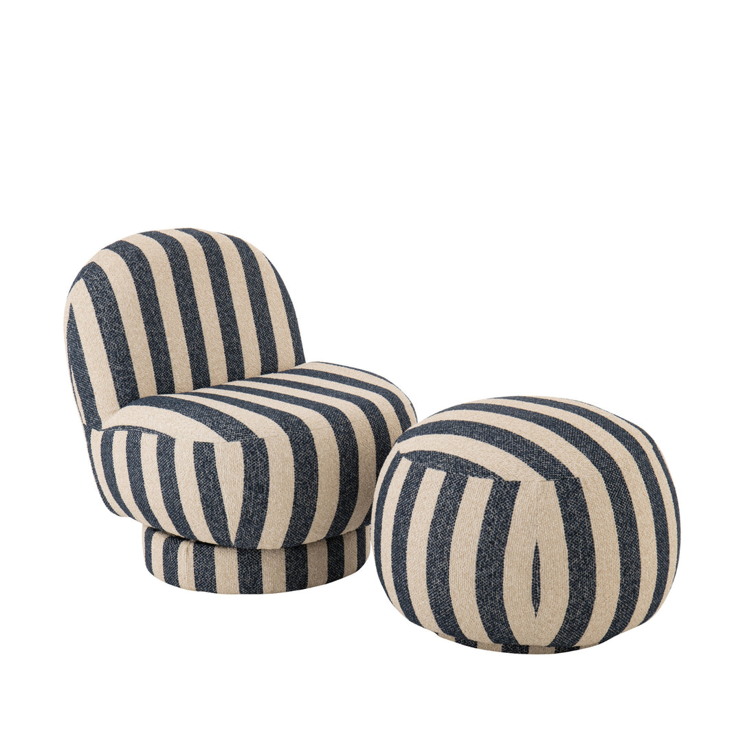 Sillón Lounge de Tela a Rayas Azul/Blanco Roto J-Line