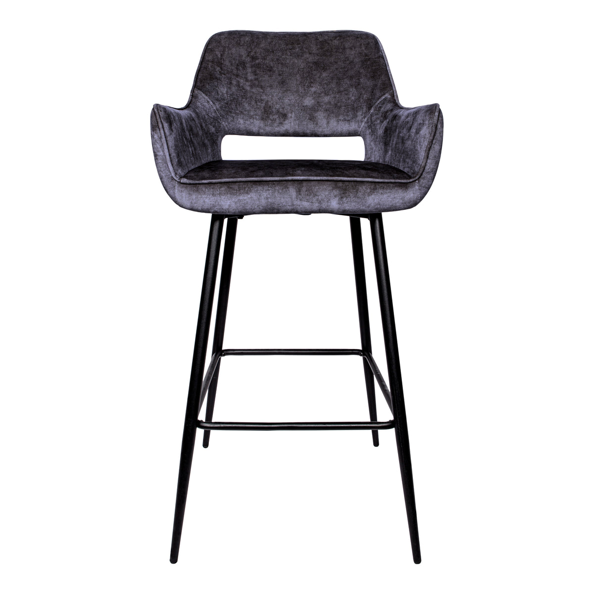 Juego de 2 taburetes de bar Fallon Velvet antracita con patas de metal negro PTMD