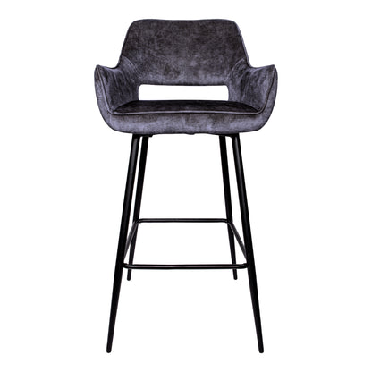 Juego de 2 taburetes de bar Fallon Velvet antracita con patas de metal negro PTMD