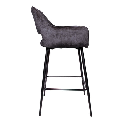 Juego de 2 taburetes de bar Fallon Velvet antracita con patas de metal negro PTMD