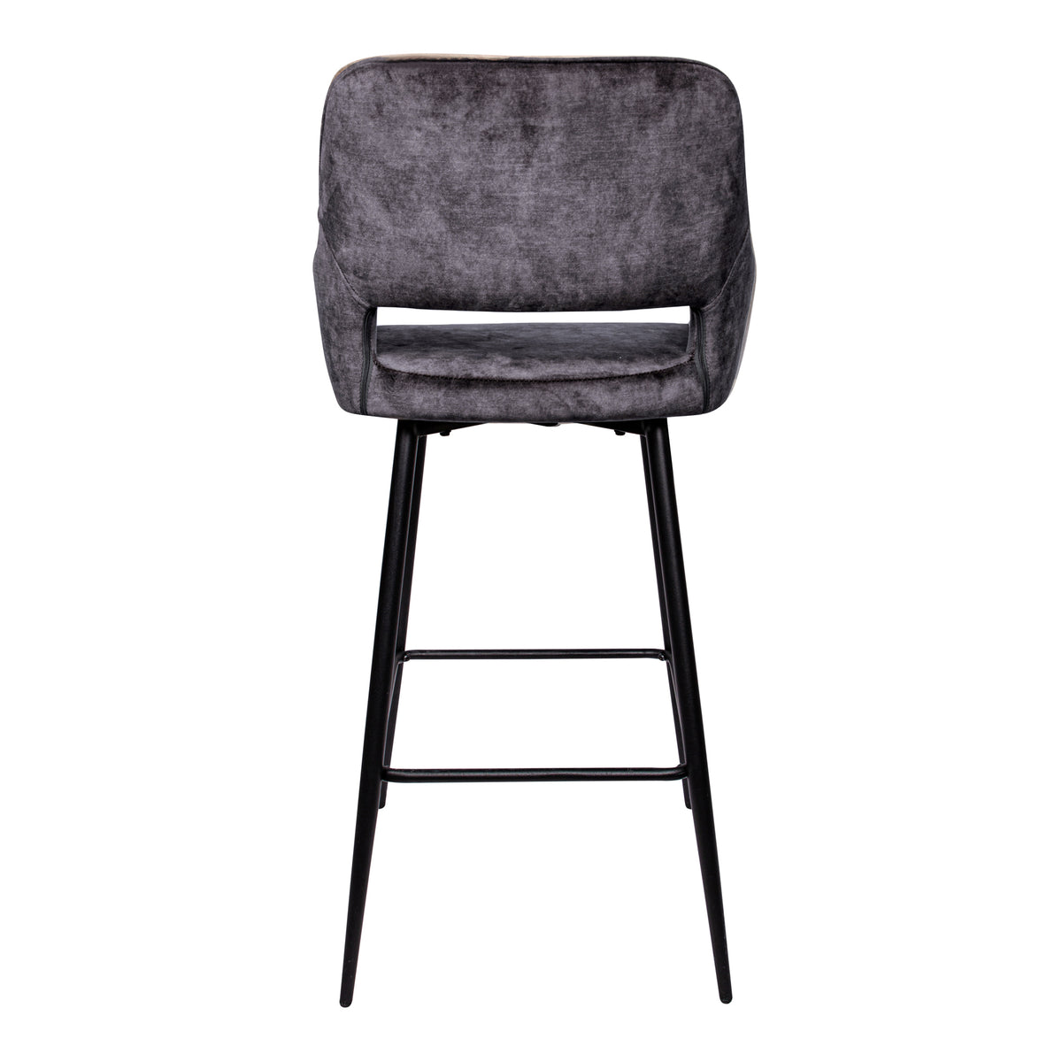 Juego de 2 taburetes de bar Fallon Velvet antracita con patas de metal negro PTMD