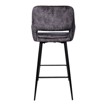 Juego de 2 taburetes de bar Fallon Velvet antracita con patas de metal negro PTMD