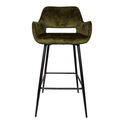 Taburete de bar Fallon Velvet Green con patas de metal negro, juego de 2, KD, PTMD