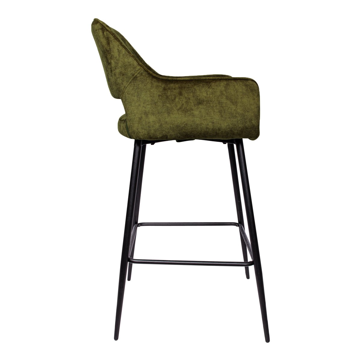 Taburete de bar Fallon Velvet Green con patas de metal negro, juego de 2, KD, PTMD