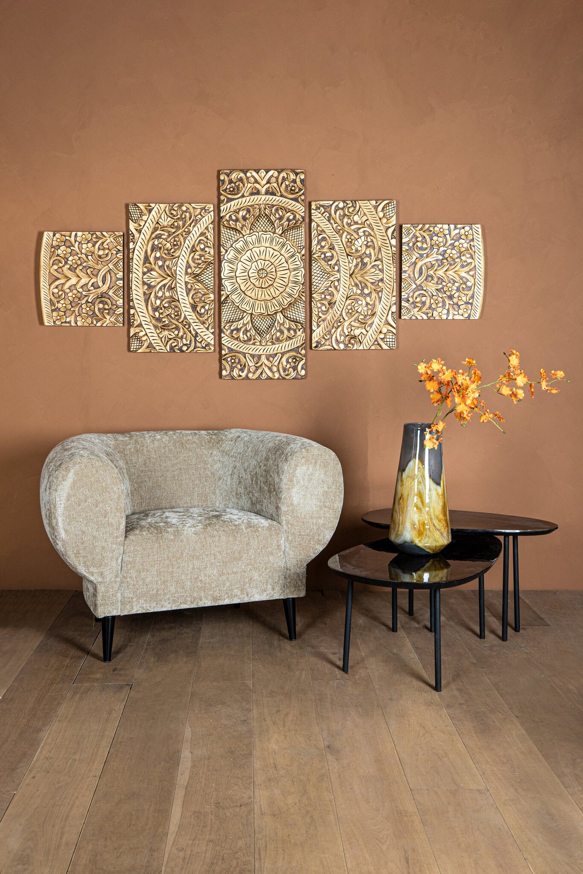 Panel de pared Sharlene - 180x90cm - MDF - Dorado PTMD
