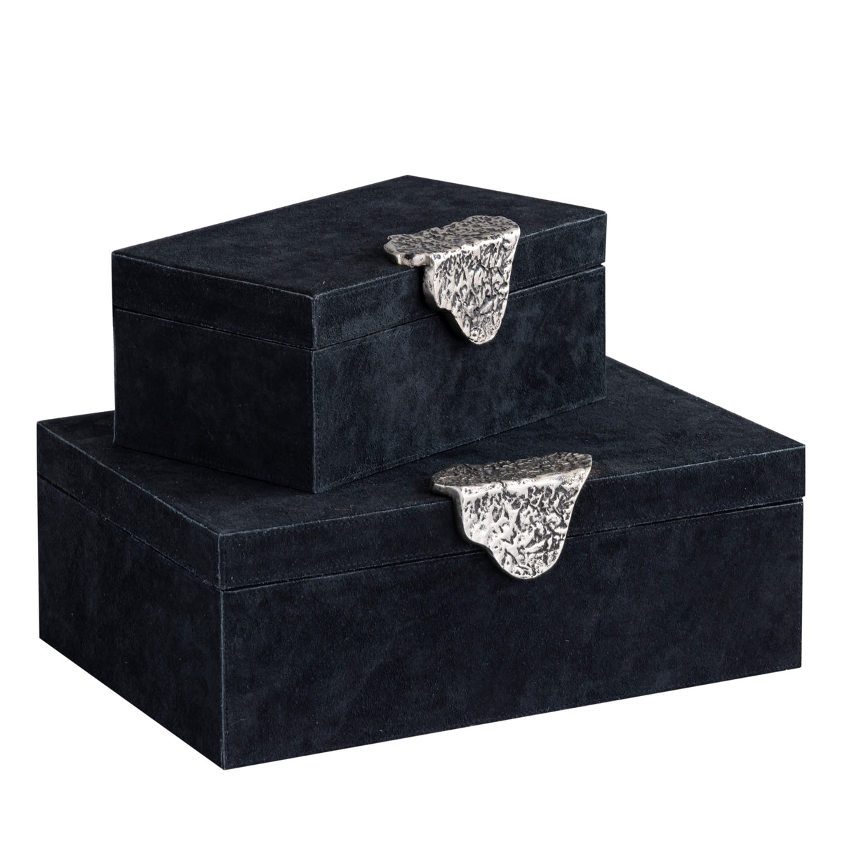 Hazael Caja de ante negro con asa plateada, juego de 2 PTMD