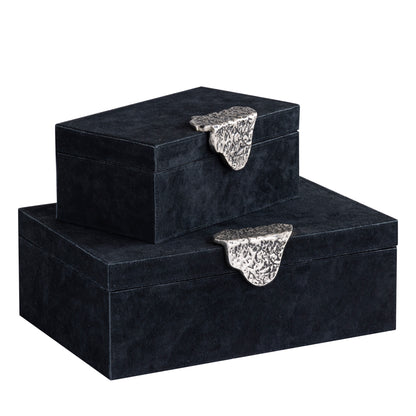 Hazael Caja de ante negro con asa plateada, juego de 2 PTMD