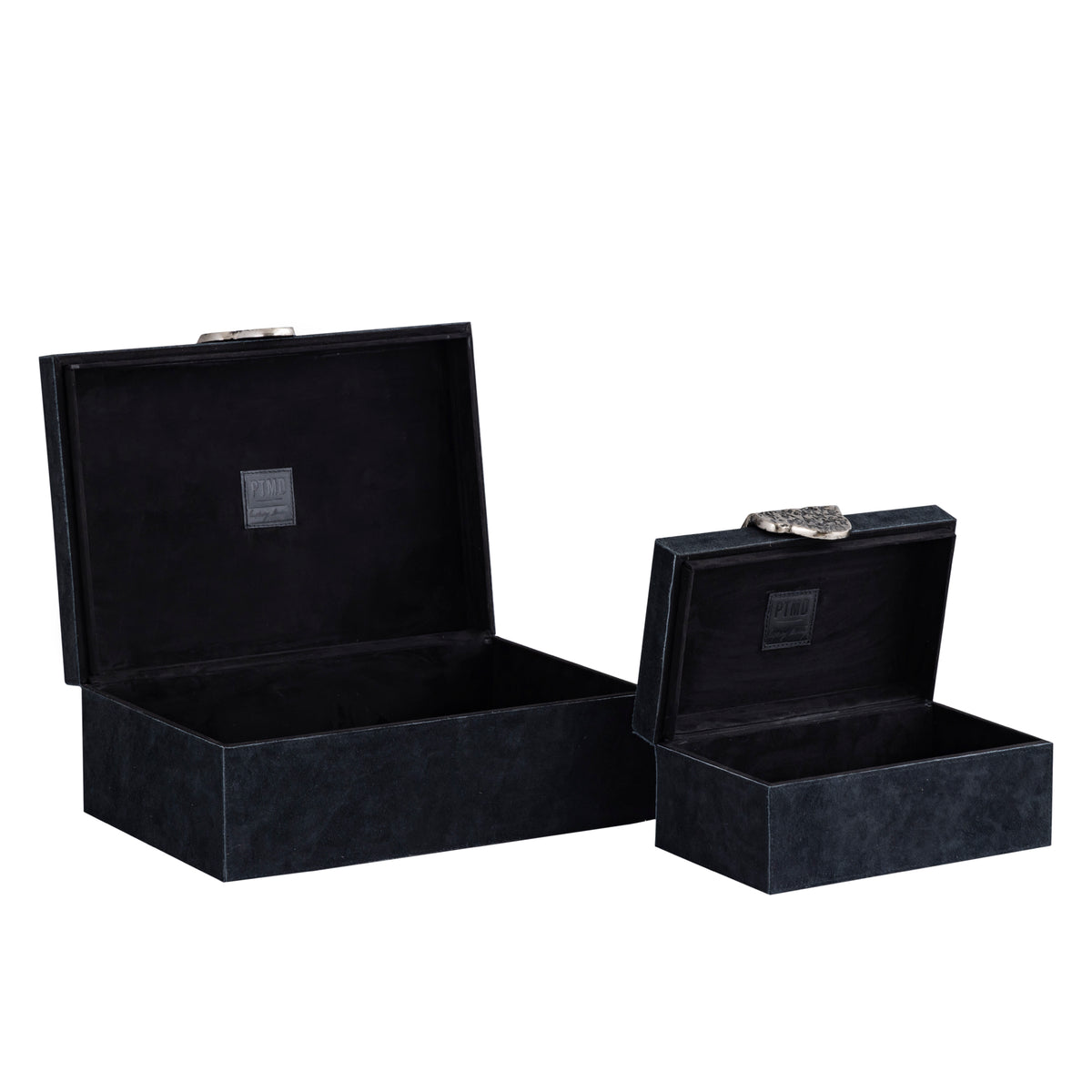 Hazael Caja de ante negro con asa plateada, juego de 2 PTMD