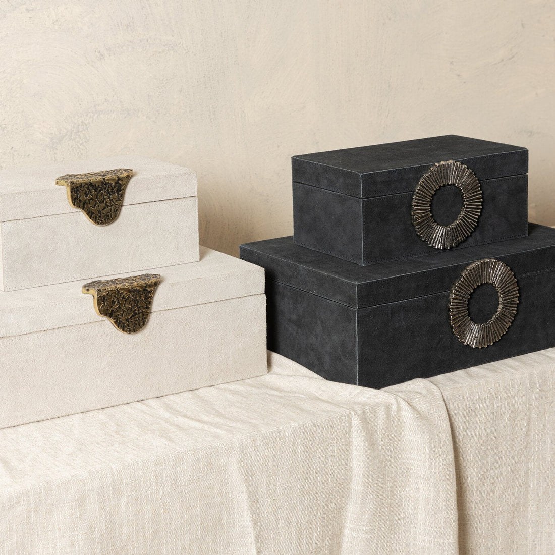Hazael Caja de ante negro con asa plateada, juego de 2 PTMD