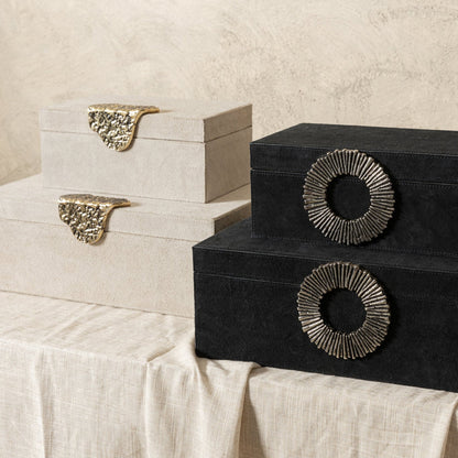 Hazael Caja de ante negro con asa plateada, juego de 2 PTMD