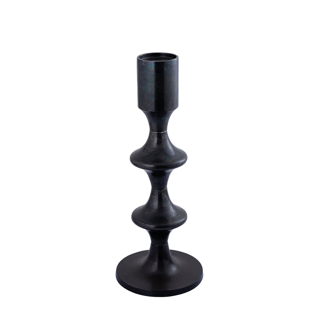 Taika Black candelabro redondo de aluminio bajo con pestañas H73cm PTMD