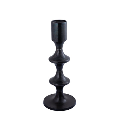Taika Black candelabro redondo de aluminio bajo con pestañas H73cm PTMD