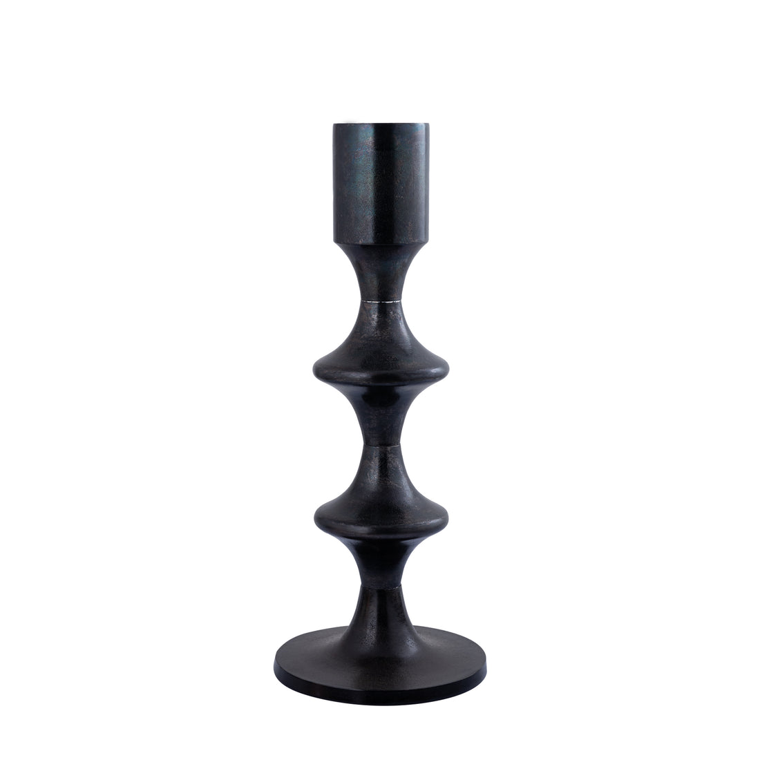 Taika Black candelabro redondo de aluminio bajo con pestañas H73cm PTMD